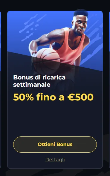 Bonus di ricarica settimanale 50pct fino a eur500
