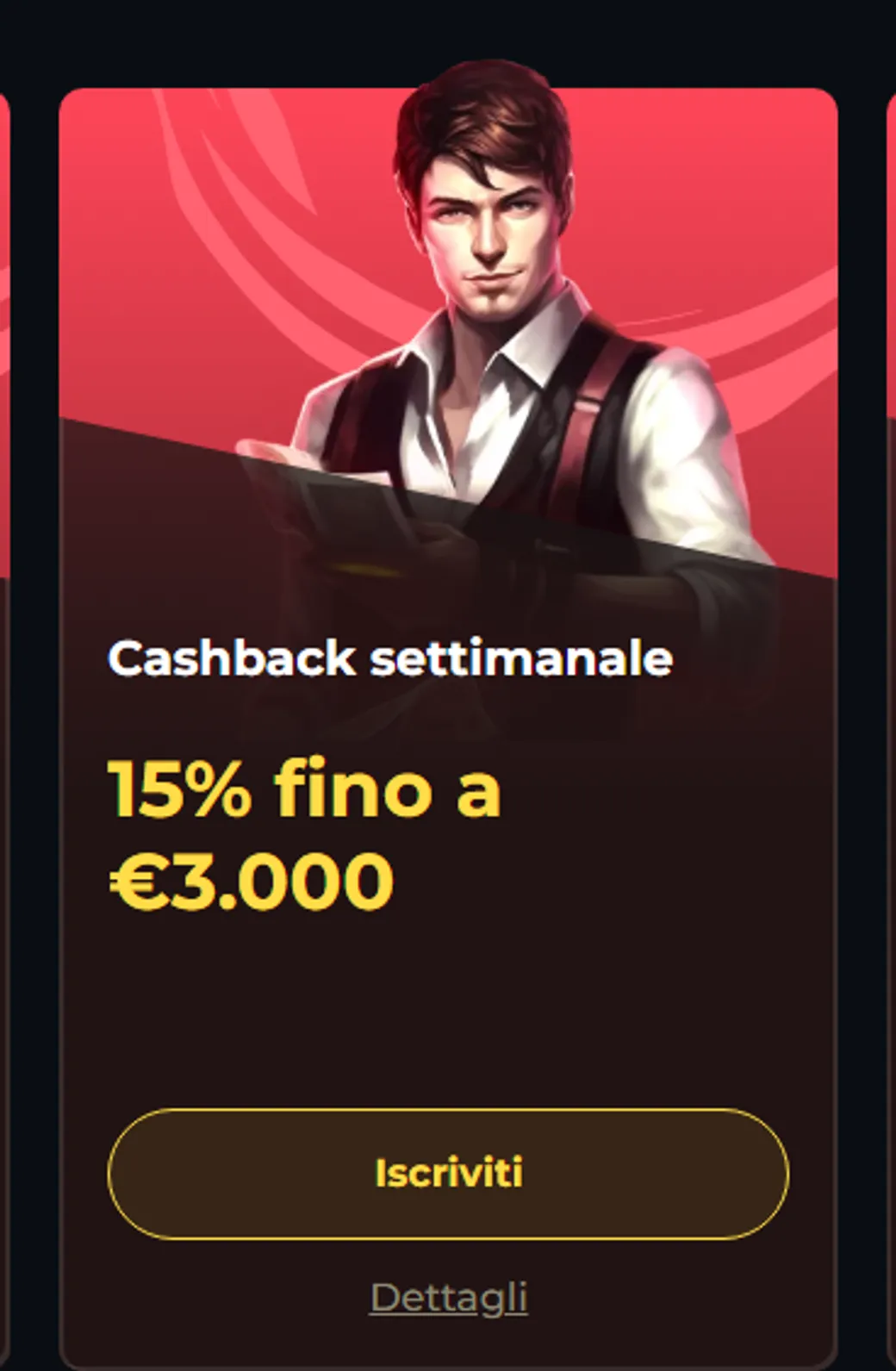 Cashback settimanale 15pct fino a eur3000